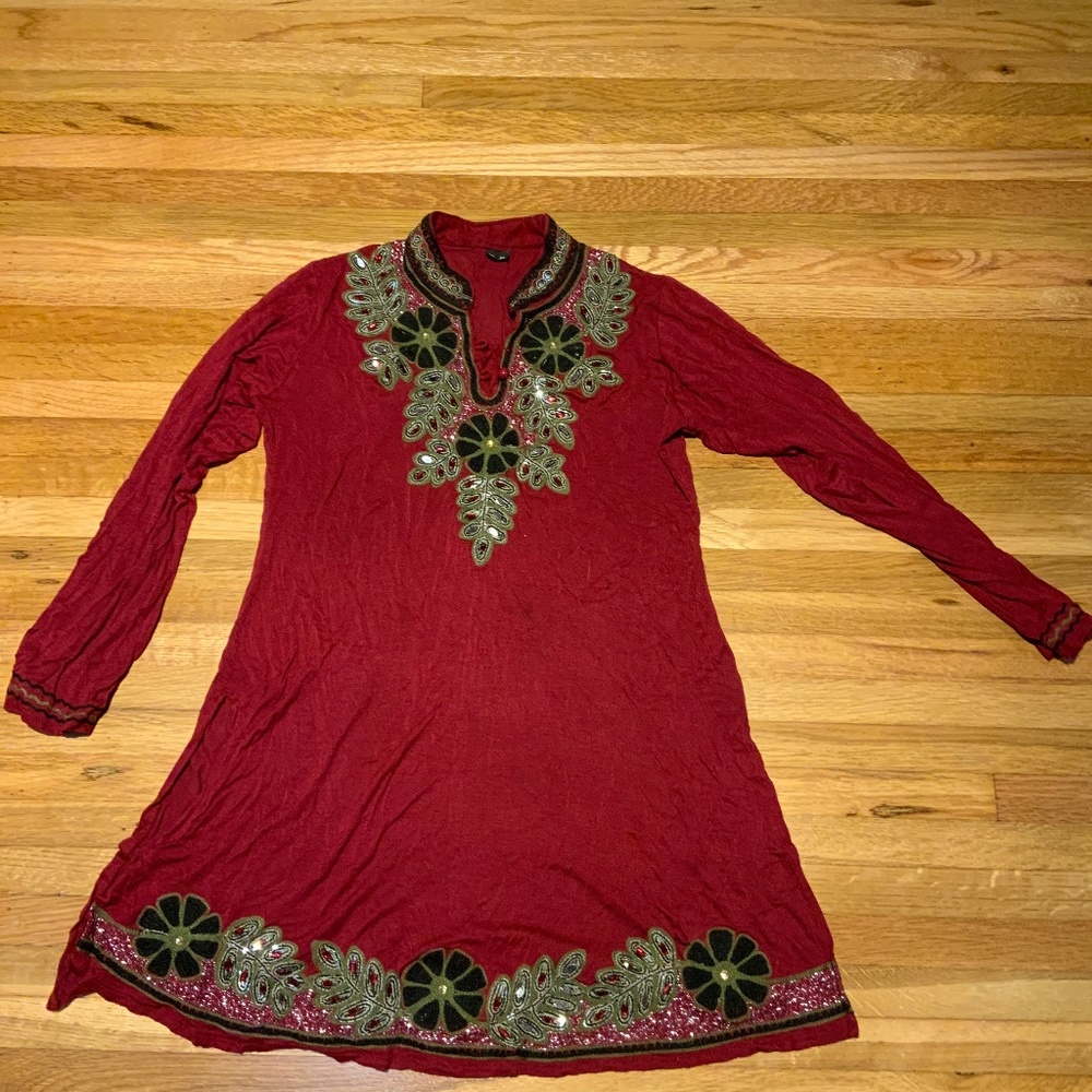 Red Embroidered Tunic Top